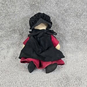 Amish Doll Burgundy Black Primitive Faceless Folk Art Handmade 12"